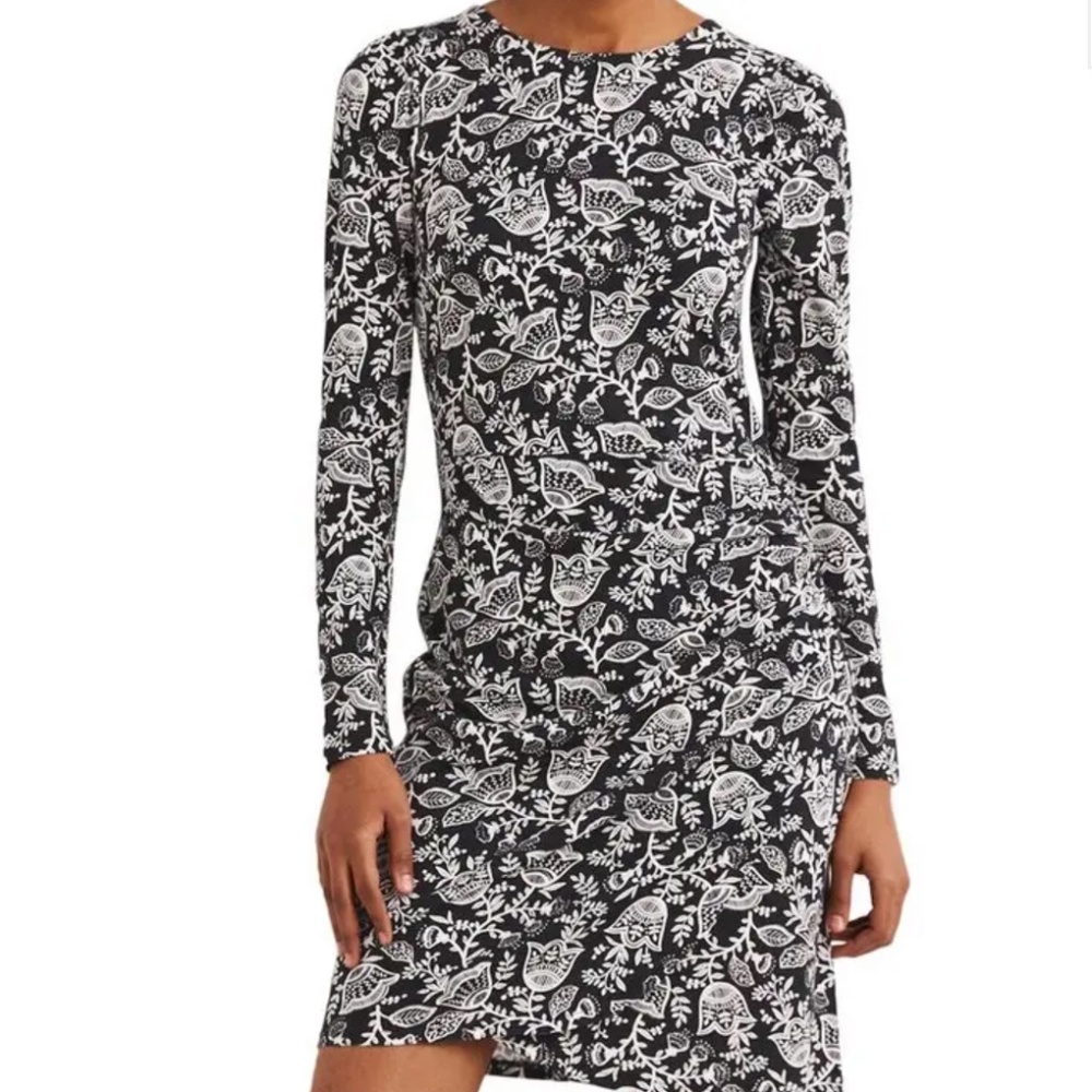 Boden Ruched Jersey Midi Dress Black Tulip Vine Size 16/18L